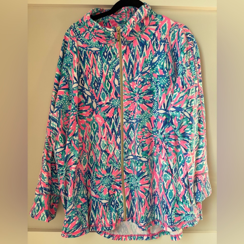 Lilly Pulitzer Leona Zip Up Jacket Tiki Pink Shake It Up Women’s XL